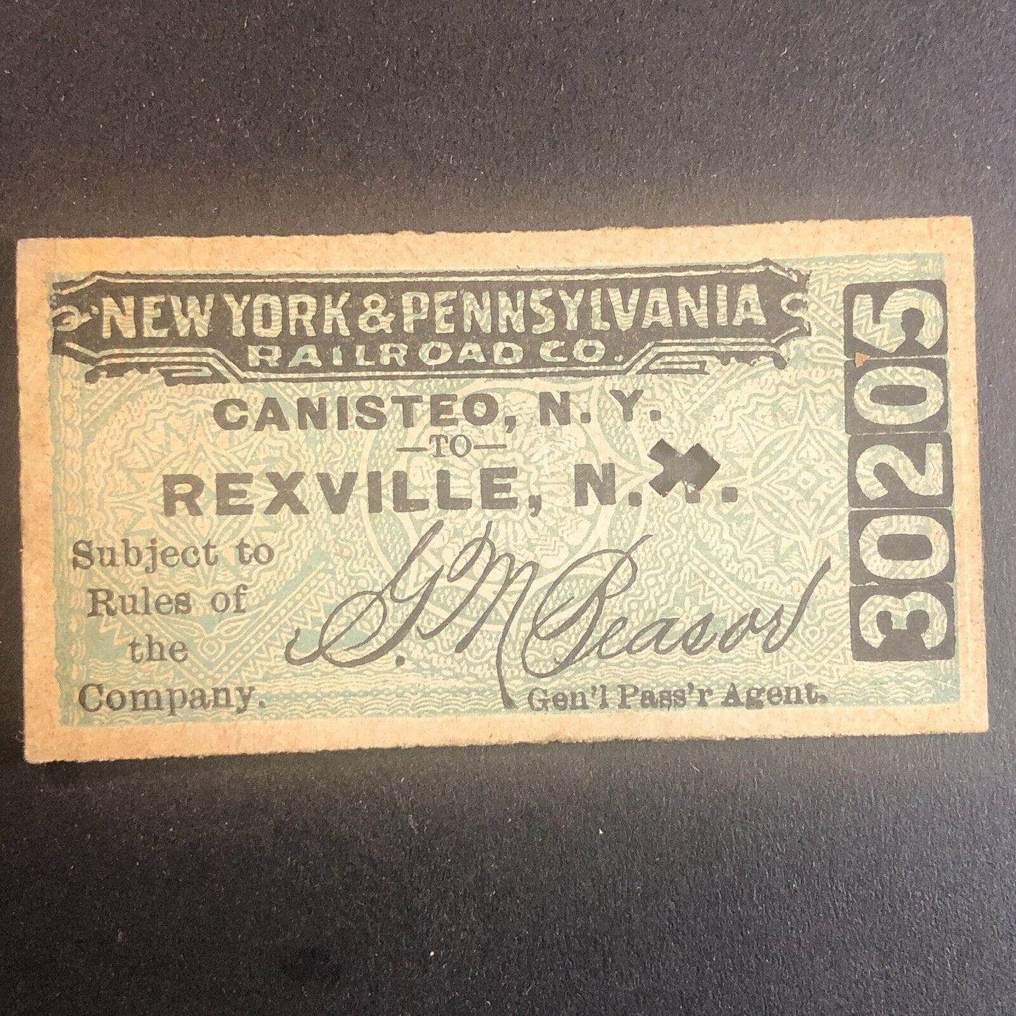 New York & Pennsylvania Railroad July 5 1917 Rexville, NY Ticket #30205