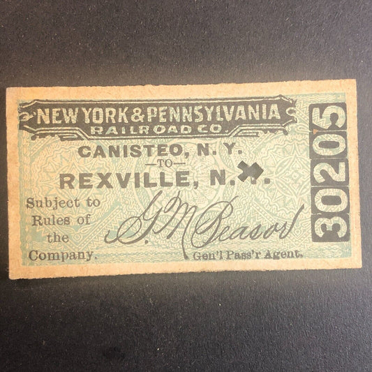 New York & Pennsylvania Railroad July 5 1917 Rexville, NY Ticket #30205