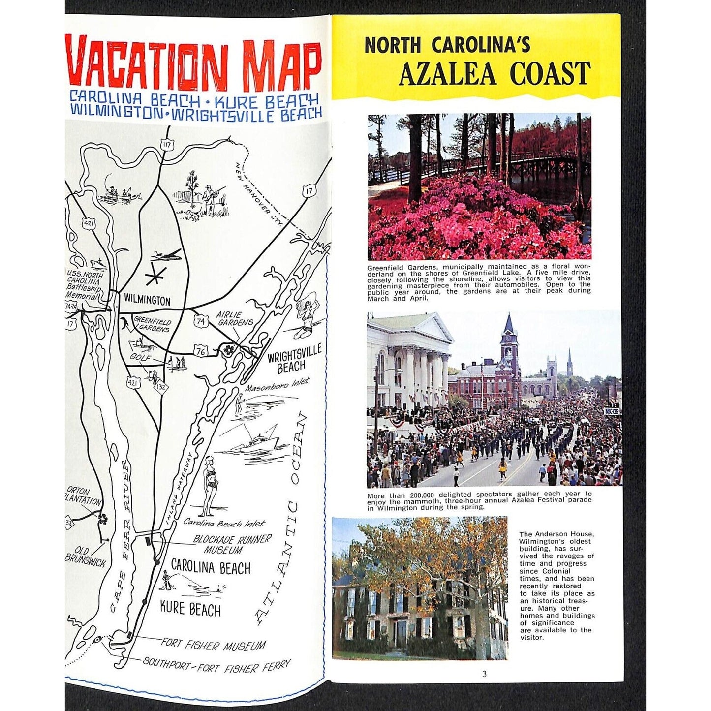 1969 North Carolina's Azalea Coast Accommodation Directory Brochure 31pp VGC
