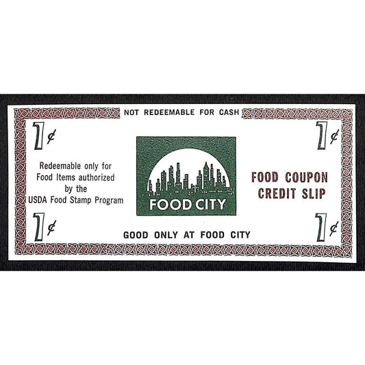 Food City Brooklyn NY 1c Food Coupon Credit Slip Food Stamp c1965-79 VGC