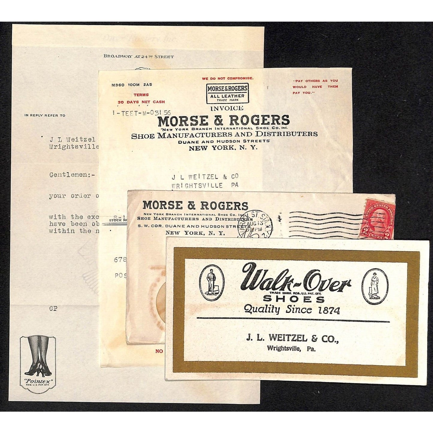 Morse & Rogers Shoes / J.L. Weitzel Wrightsville, PA 1925 Billheads Ink Blotter