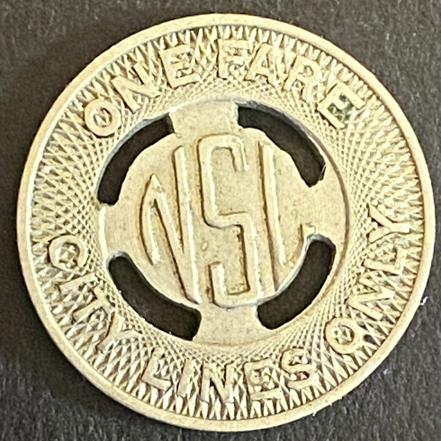 C.N.S. & M.R.R. Co. Waukegan, ILL G/F One Fare City Lines Transit Token 16mm