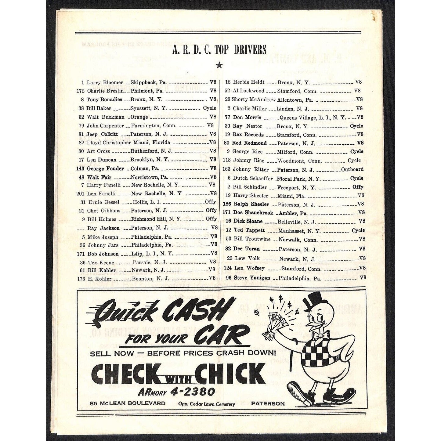 Hinchliffe Stadium Midget Auto Races 9/6/1946 Program Ray Nestor 4pp Scarce