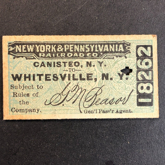 New York & Pennsylvania Railroad July 18 1917 Whitesville, NY Ticket #18262