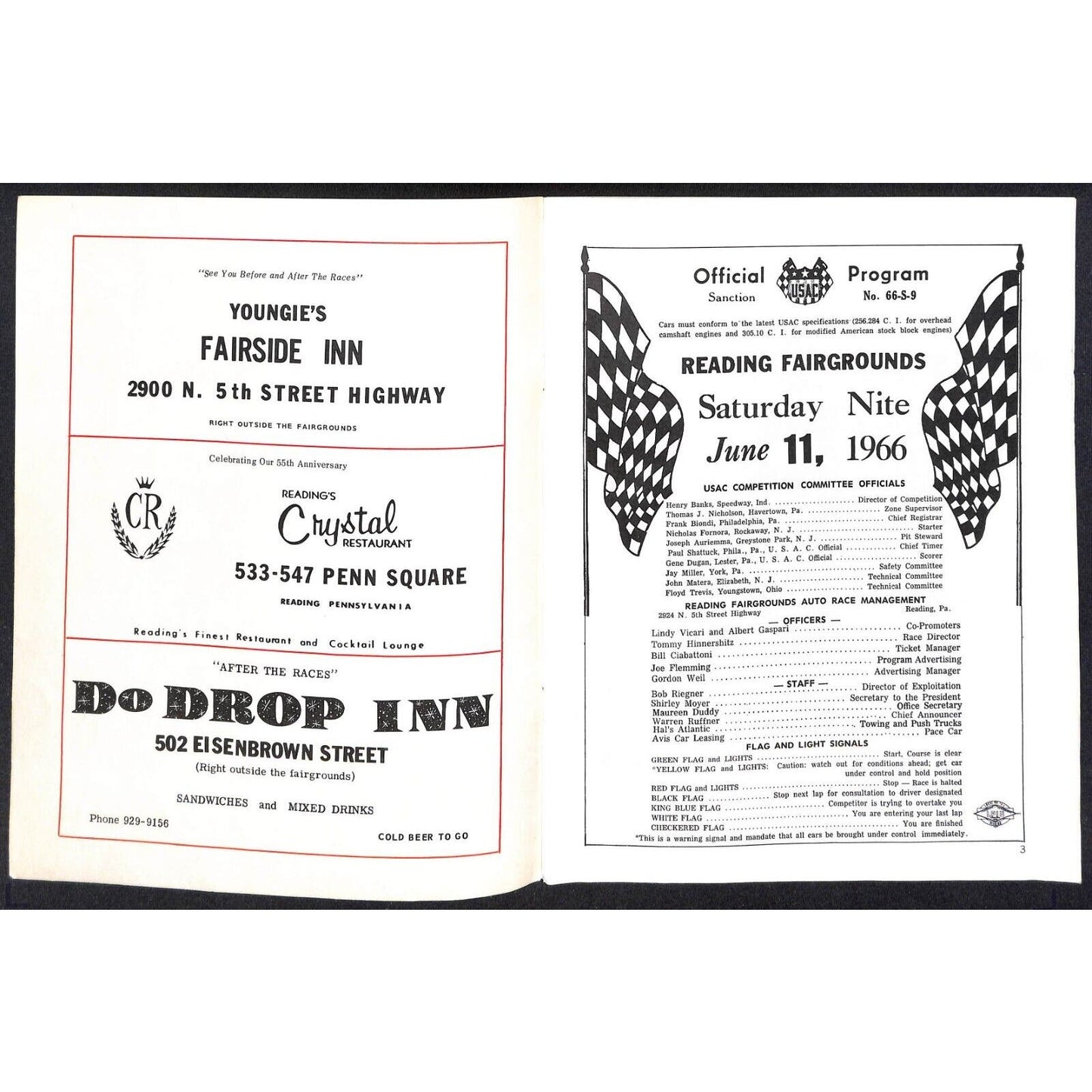 Reading Fairgrounds 1966 USAC Auto Races Program Sprint Car 8p* VGC Mario Scarce