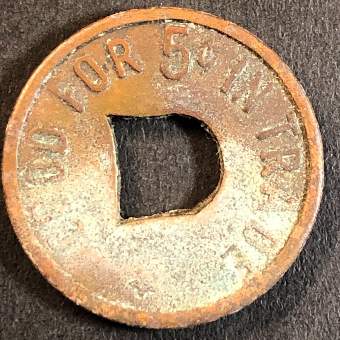 Blankenship Woodland (CA Cigars Billiards) Brass G/F 5c Trade Token 21mm c1930s