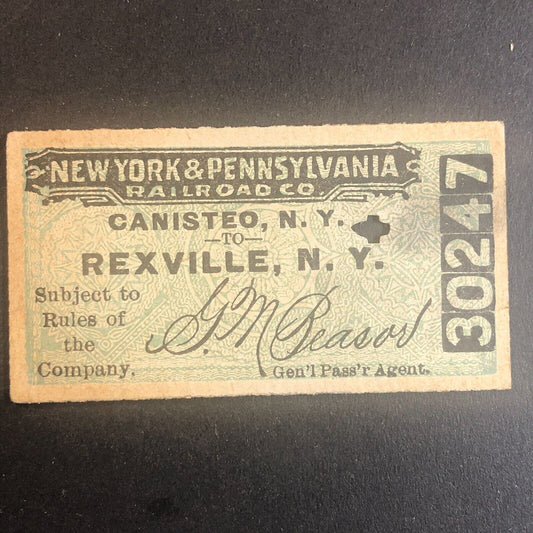 New York & Pennsylvania Railroad July 20 1917 Rexville, NY Ticket #30247