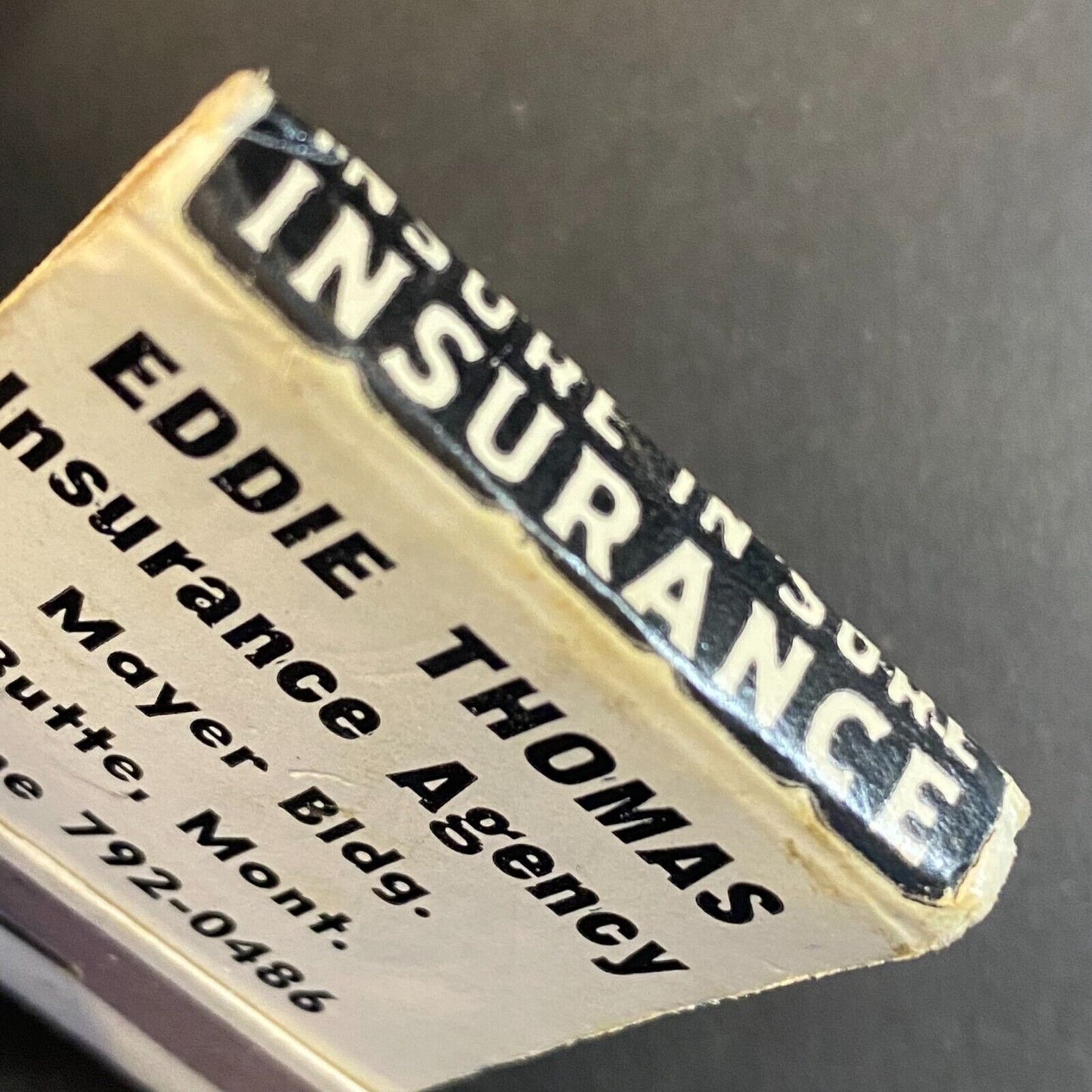 Eddie Thomas Insurance Agent Butte, MT Full Matchbook c1960's-73