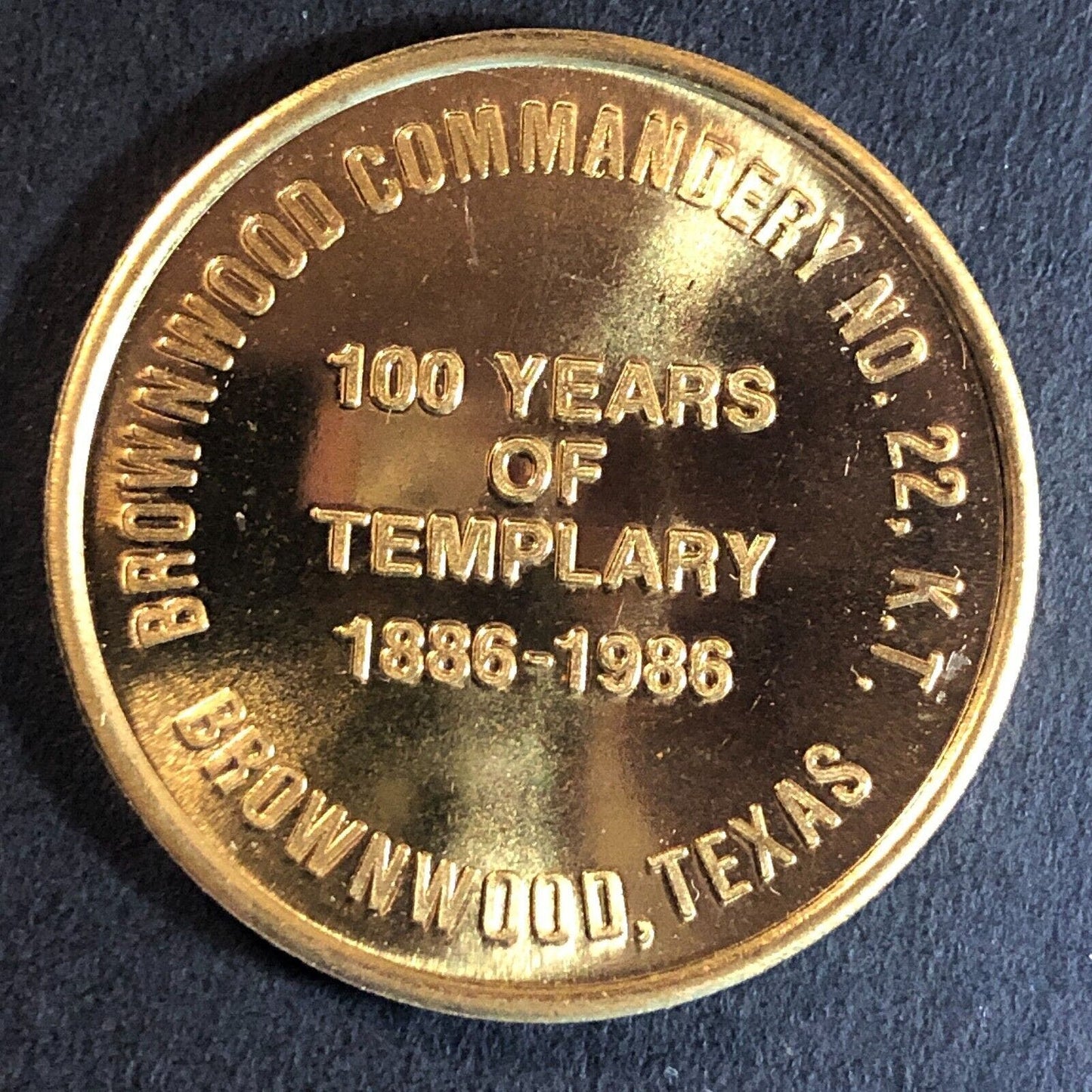 Brownwood, TX 100 Years of Templary 1896-1986 Templar Medallion 34mm 12g VGC