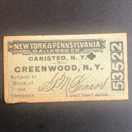 New York & Pennsylvania Railroad July 11 1917 Greenwood, NY Ticket #53522