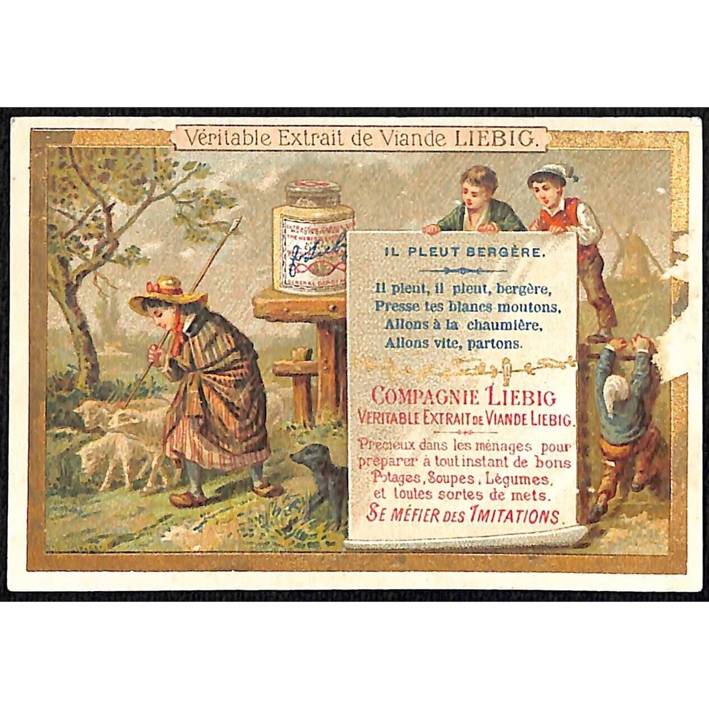 Liebig Veritable Extrait French Victorian Trade Card Woman Heard Lambs