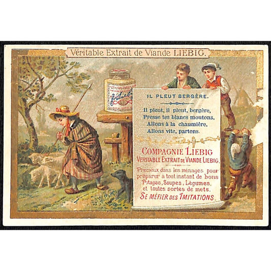 Liebig Veritable Extrait French Victorian Trade Card Woman Heard Lambs