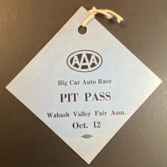 Wabash Valley Fairgrounds Oct 12 1952 AAA Big Car Auto Race Pit Pass VGC Scarce