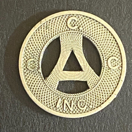 C.C.C. Inc. Alton, IL G/F One City Fare Transit Token 13mm Hanging "A" VGC