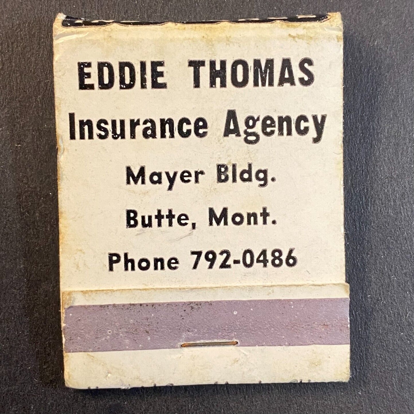 Eddie Thomas Insurance Agent Butte, MT Full Matchbook c1960's-73