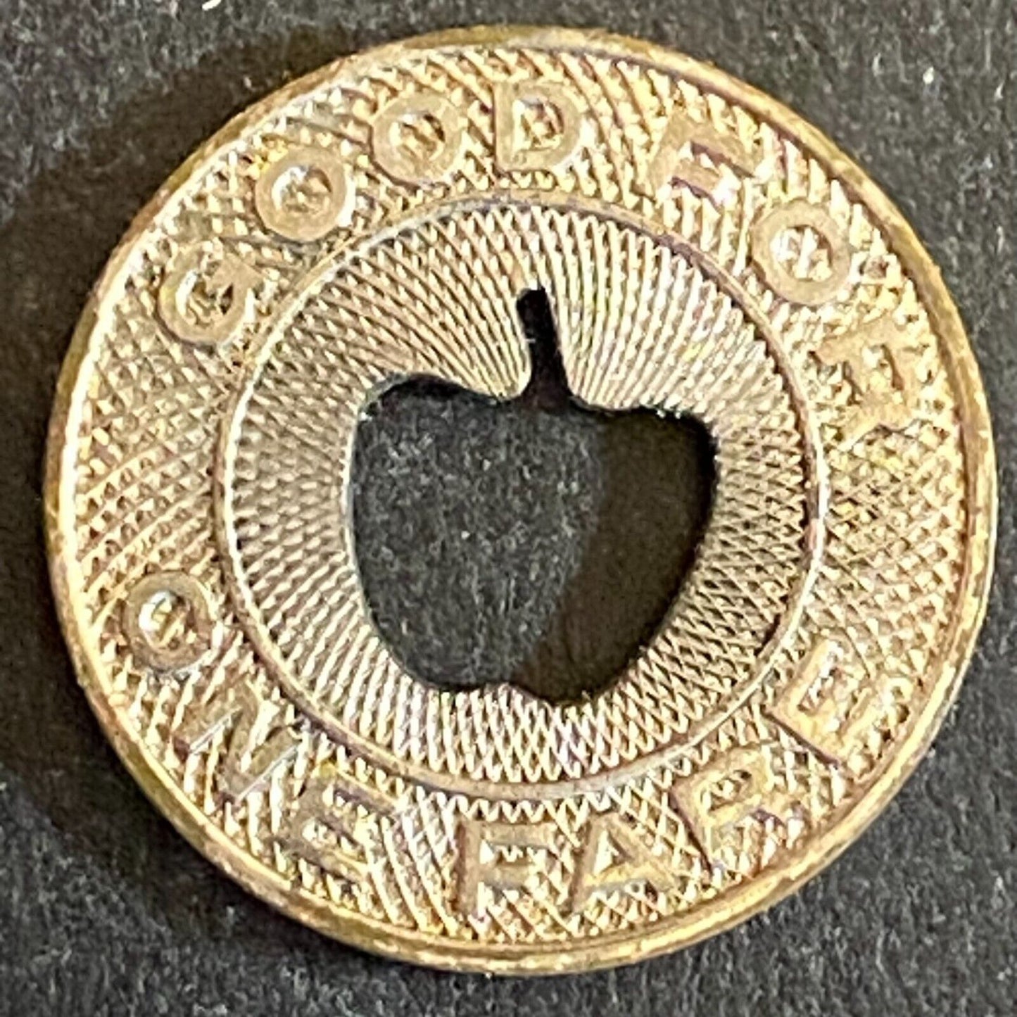 Benton Harbor & St. Joe Mich. G/F One Fare Transit Token 16mm Apple (#4)