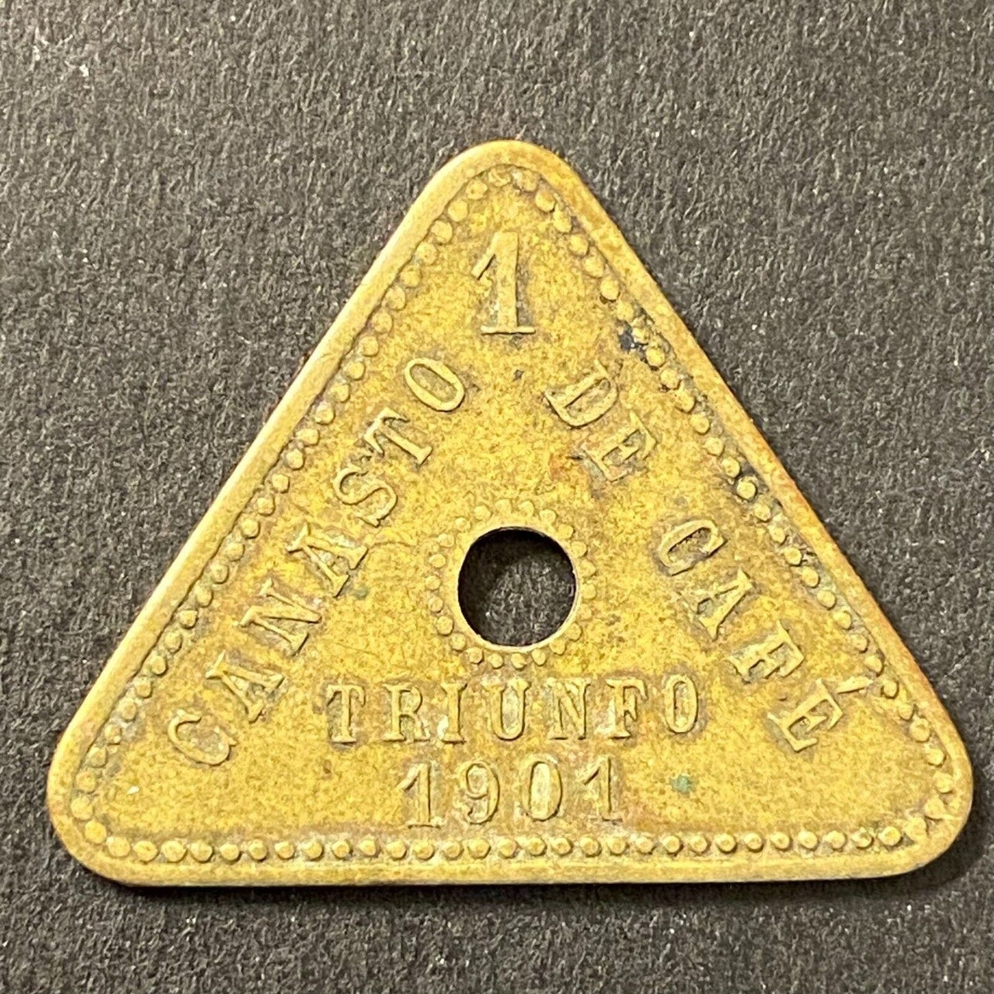 Triunfo Mexican Coffee Plantation Token 1901 Canasto Cafe "1" 26mm (#2)