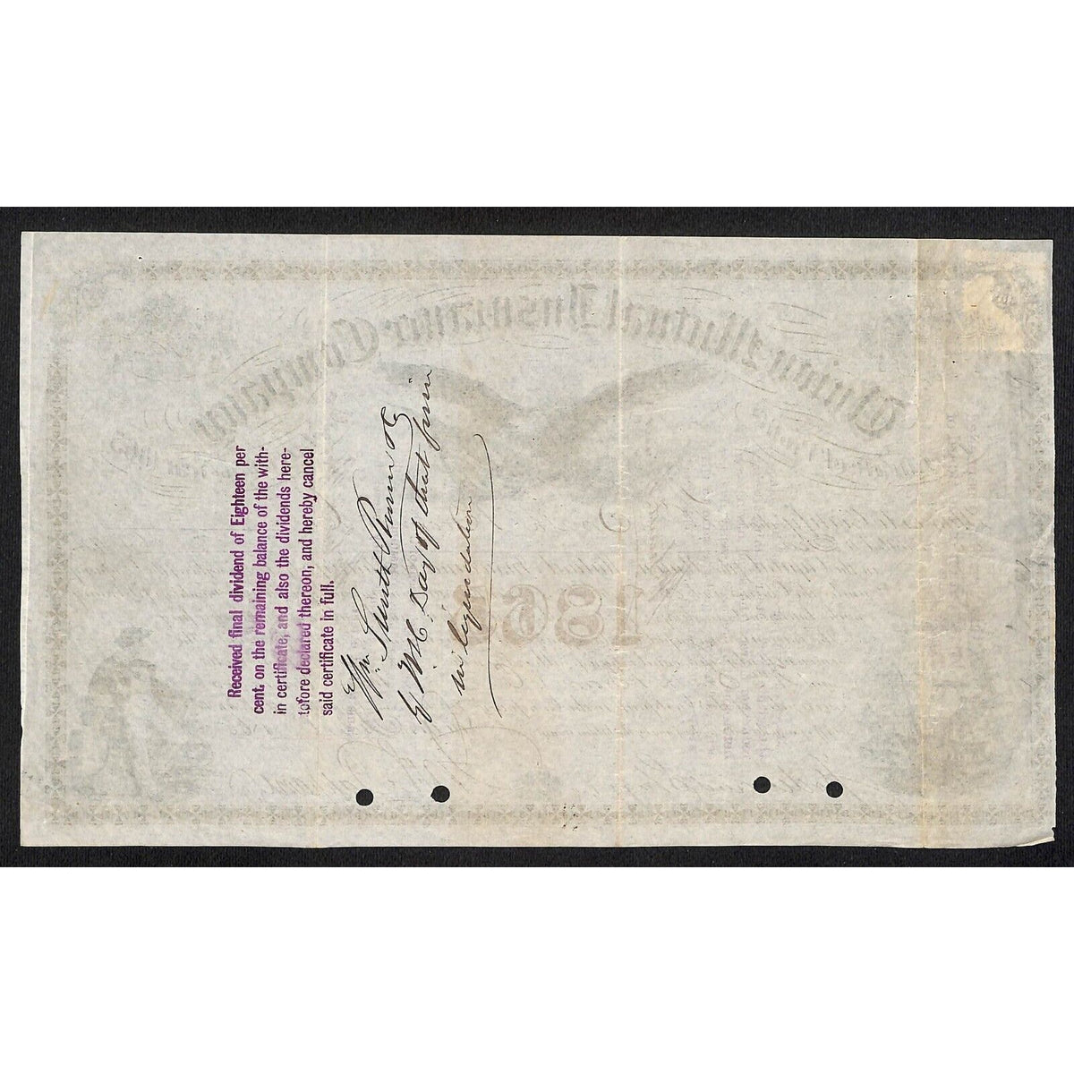 Union Mutual Insurance Co NY 1865 Smith Brown & Co (Hartford) Stock Certificate