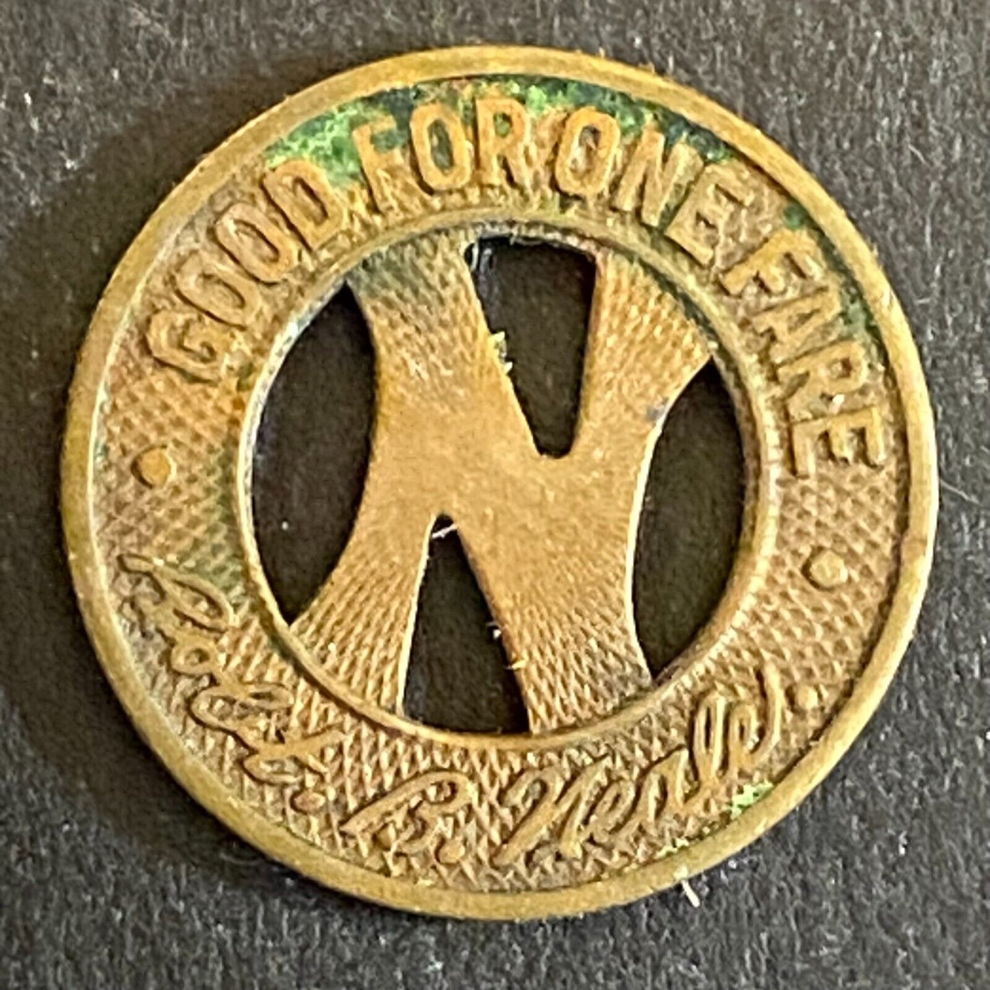 Denton Bus Lines Texas Brass G/F One Fare Transit Token "N" 16.4mm 1947