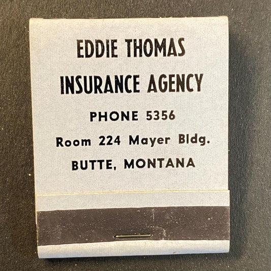 Eddie Thomas Insurance Agency Butte, MT Full Matchbook c1955-60's VGC
