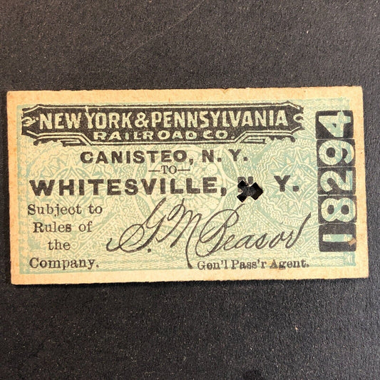 New York & Pennsylvania Railroad July 28 1917 Whitesville, NY Ticket #18294
