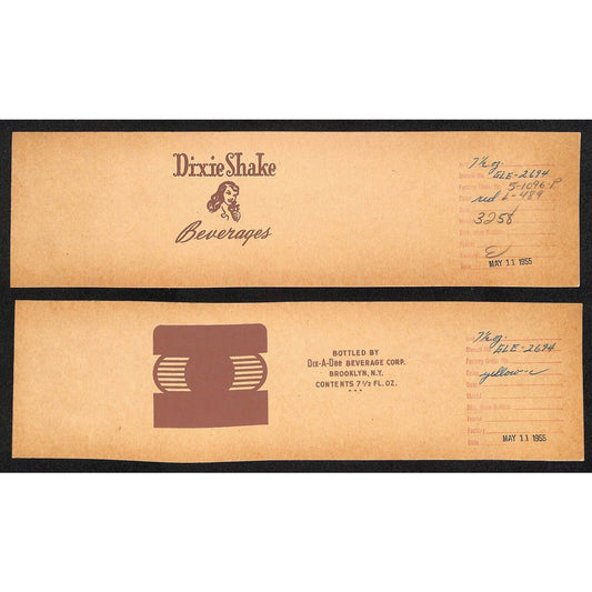 Dixie Shake Beverages 1955 Brooklyn ACL Bottle Printer's Stencil Mould Cards