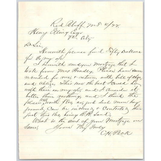 Feb 22 1881 C.H. Peck Red Bluff, MT ALS to Henry Elling* Virginia City, MT