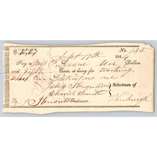 1844 Jabez Knowlton* Newburgh ME Check For Teaching School District No. 1