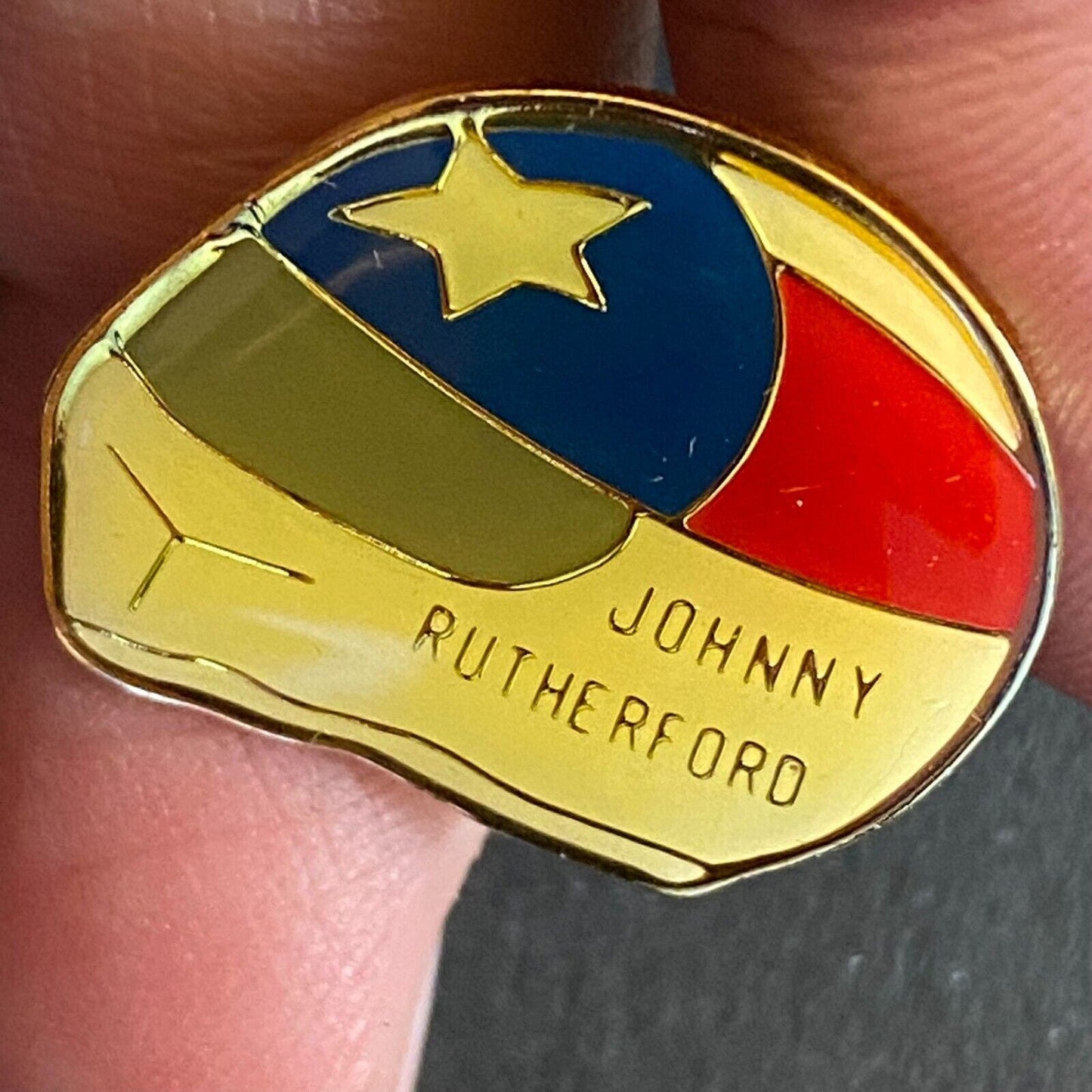 Johnny Rutherford Helmut Pin Enameled Lapel Racing c1986-95 19 x 22mm VGC