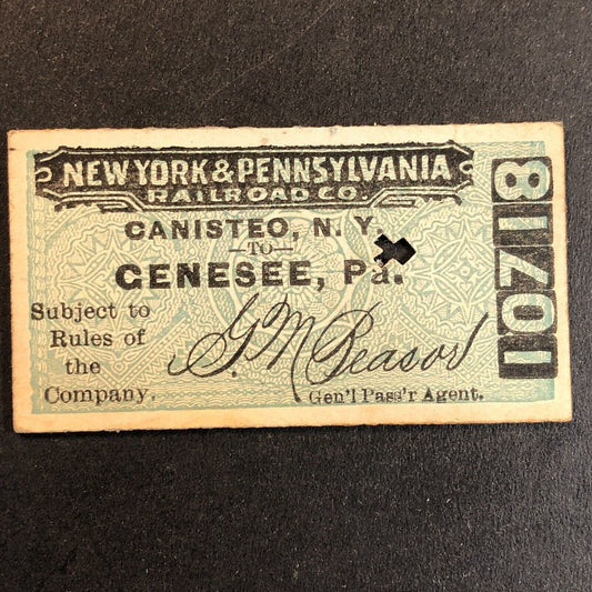 New York & Pennsylvania Railroad July 3 1917 Genesee, PA Ticket #10718