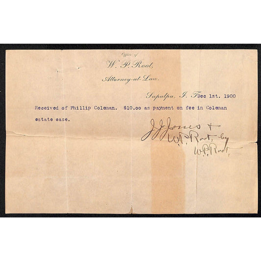 1900 W.P. Root Attorney at Law Sapulpa, OK Indian Territory Letterhead