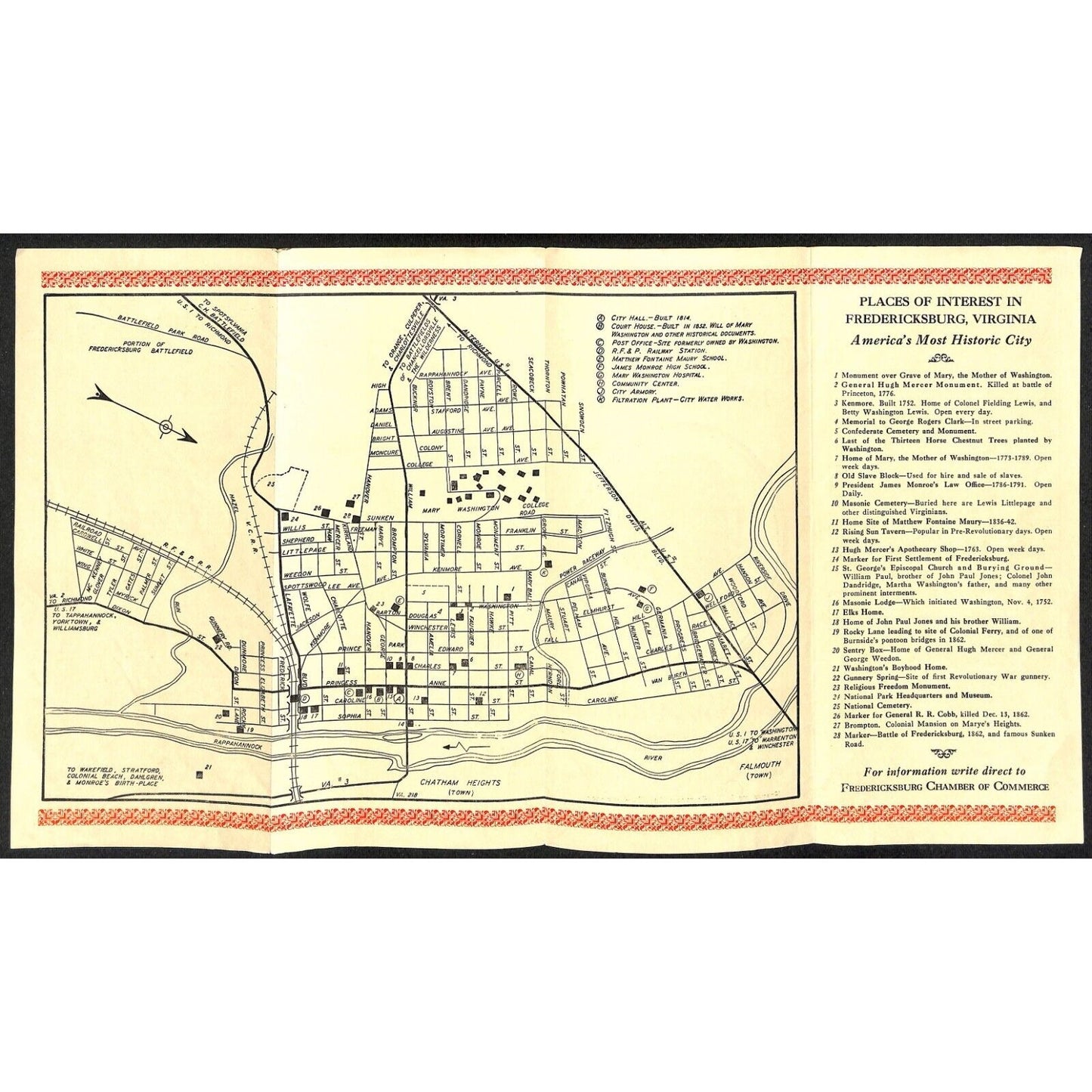 Historic Fredericksburg in Virginia Buildings c1960's-70 Travel Brochure VGC