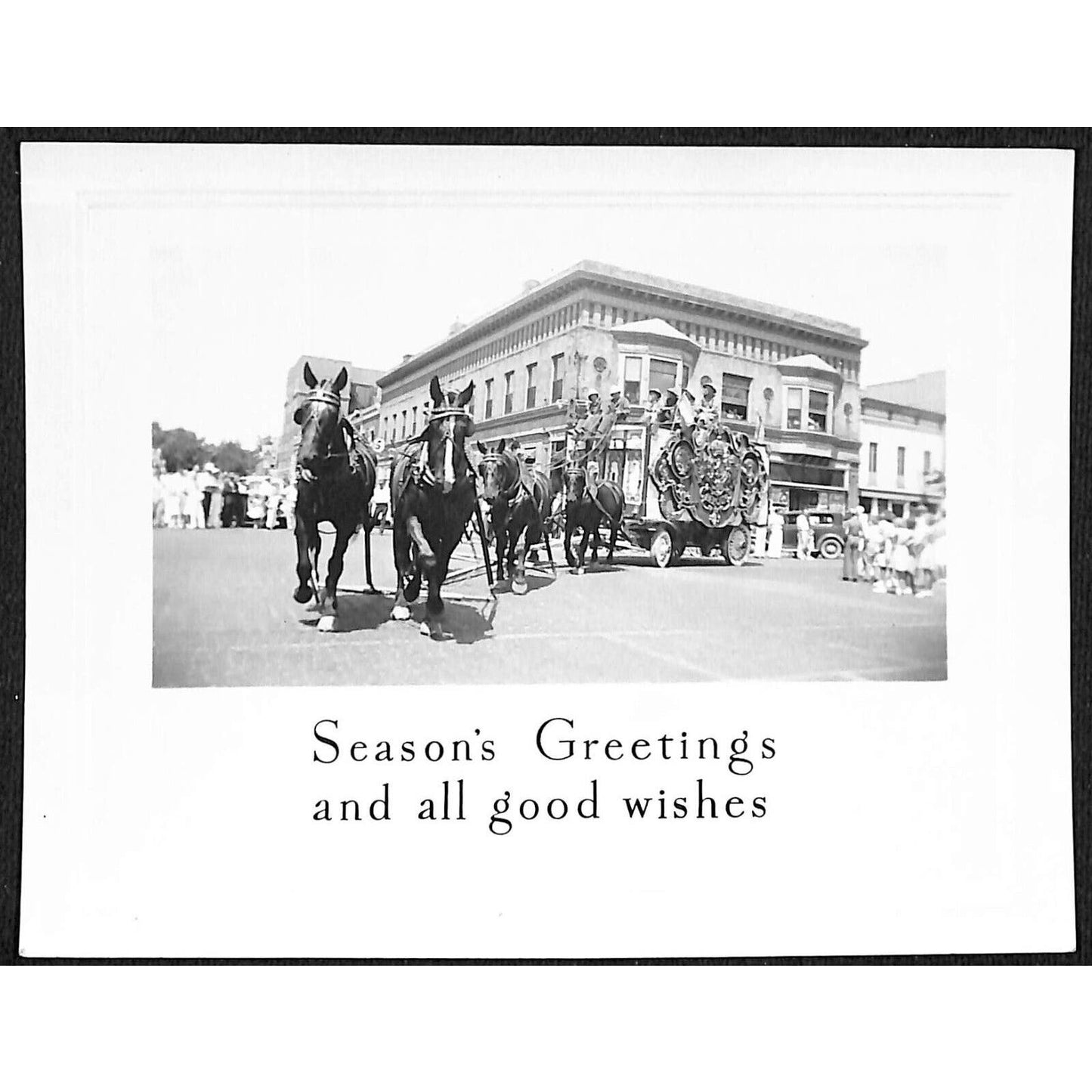 Robbins Bros. Season's Greeting's Card Horses Pull Wagon Real Photo* c1930's?