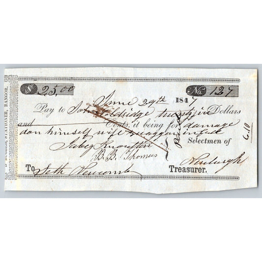 1847 Jabez Knowlton* Newburgh ME Check for "Damage Don(e)? Himself"