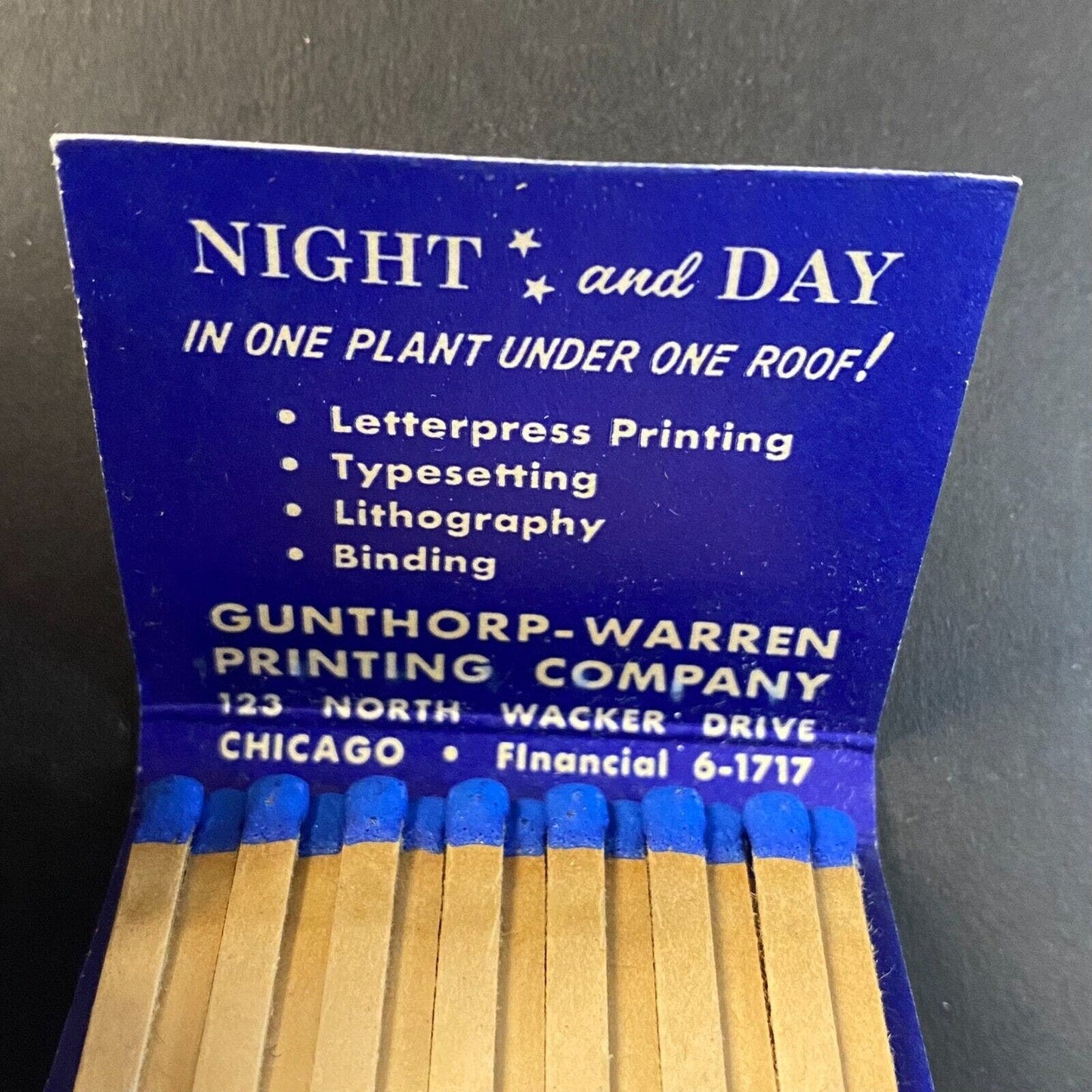 Gunthrop-Warren Printing Company Chicago c1960's-1973 Full Matchbook VGC