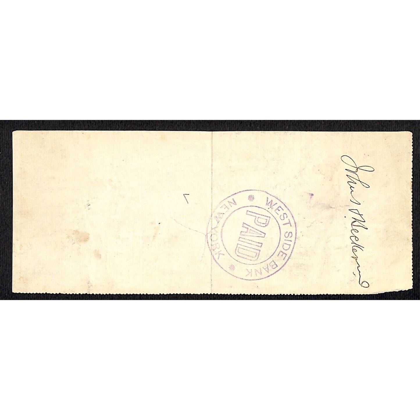 1900 Wells Fargo & Co Bank 63 Broadway NYC Check #88 w/ Rev Stamp John H. Becker