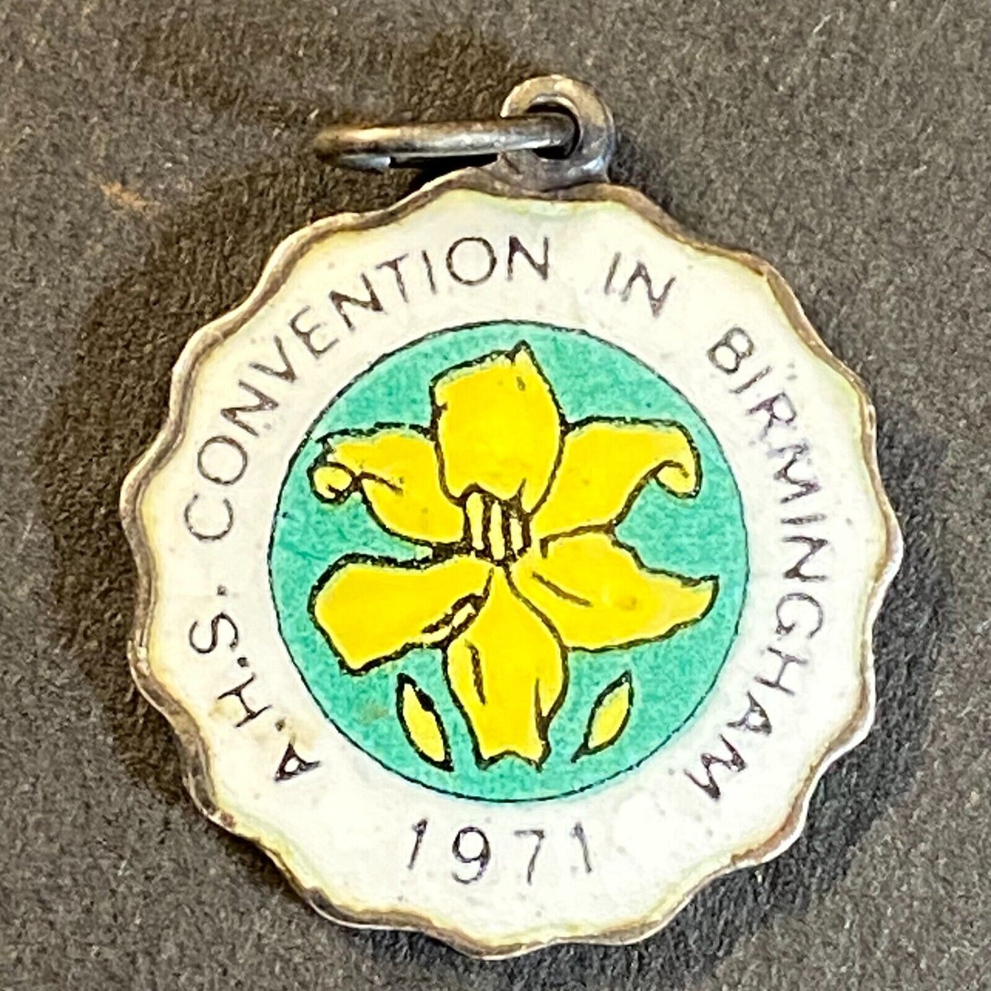 1971 A.H.S. Convention In Birmingham Enameled Pendant 17mm - Marked Sterling