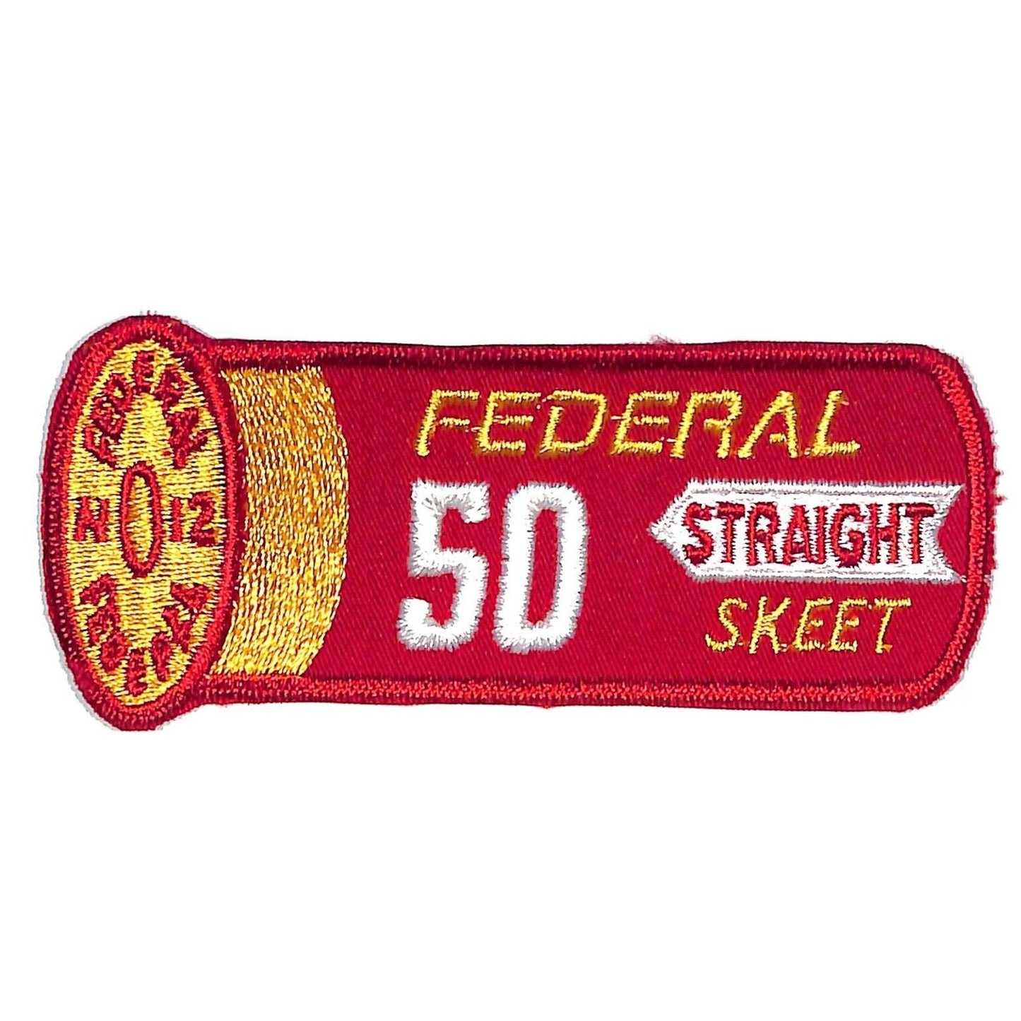 Federal Straight Skeet 50 Shotgun Shell Shape Vtg. Patch 4.5" c1970's-80s VGC