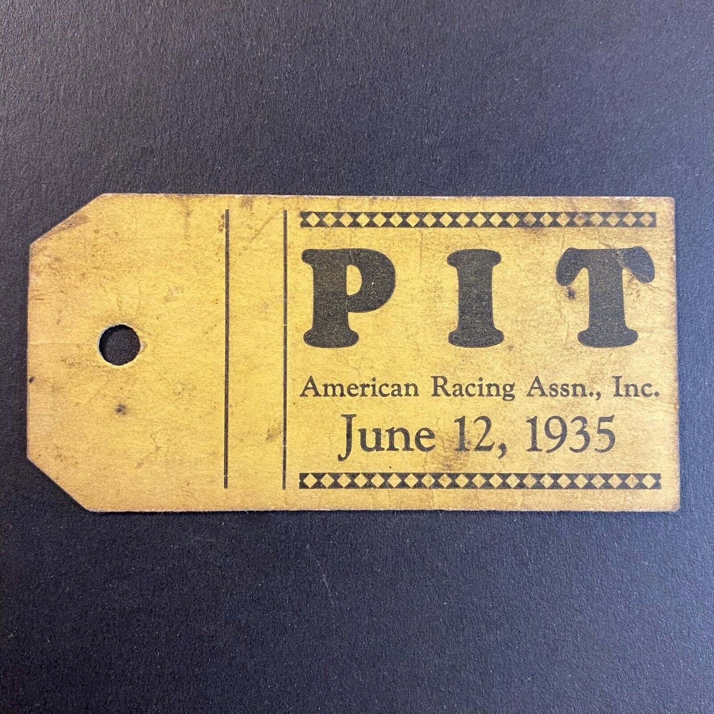 American Racing Ass'n ARA Pit Pass June 12, 1935 (Crossbay Speedway, Queens ?)