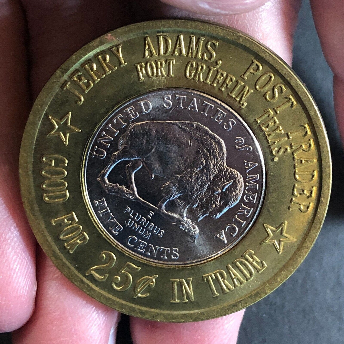 Jerry Adams Collector* Encased 2005 Buffalo Bimetallic Brass Good Luck Token