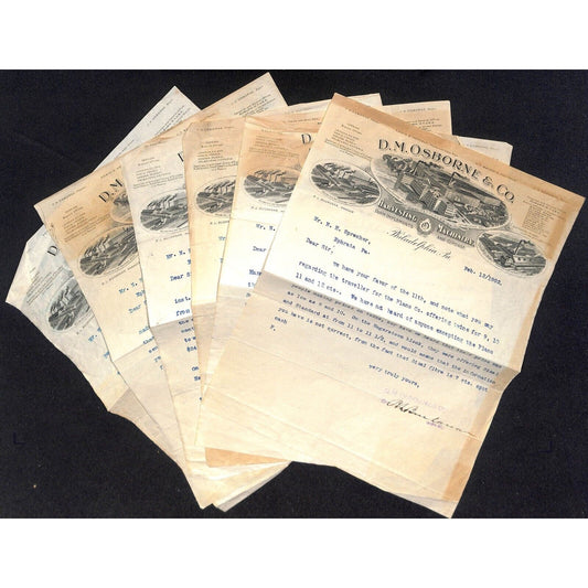 Group of 6 D.M. Osborne & Co. Harvesting Machines Philadelphia 1902 Letterheads