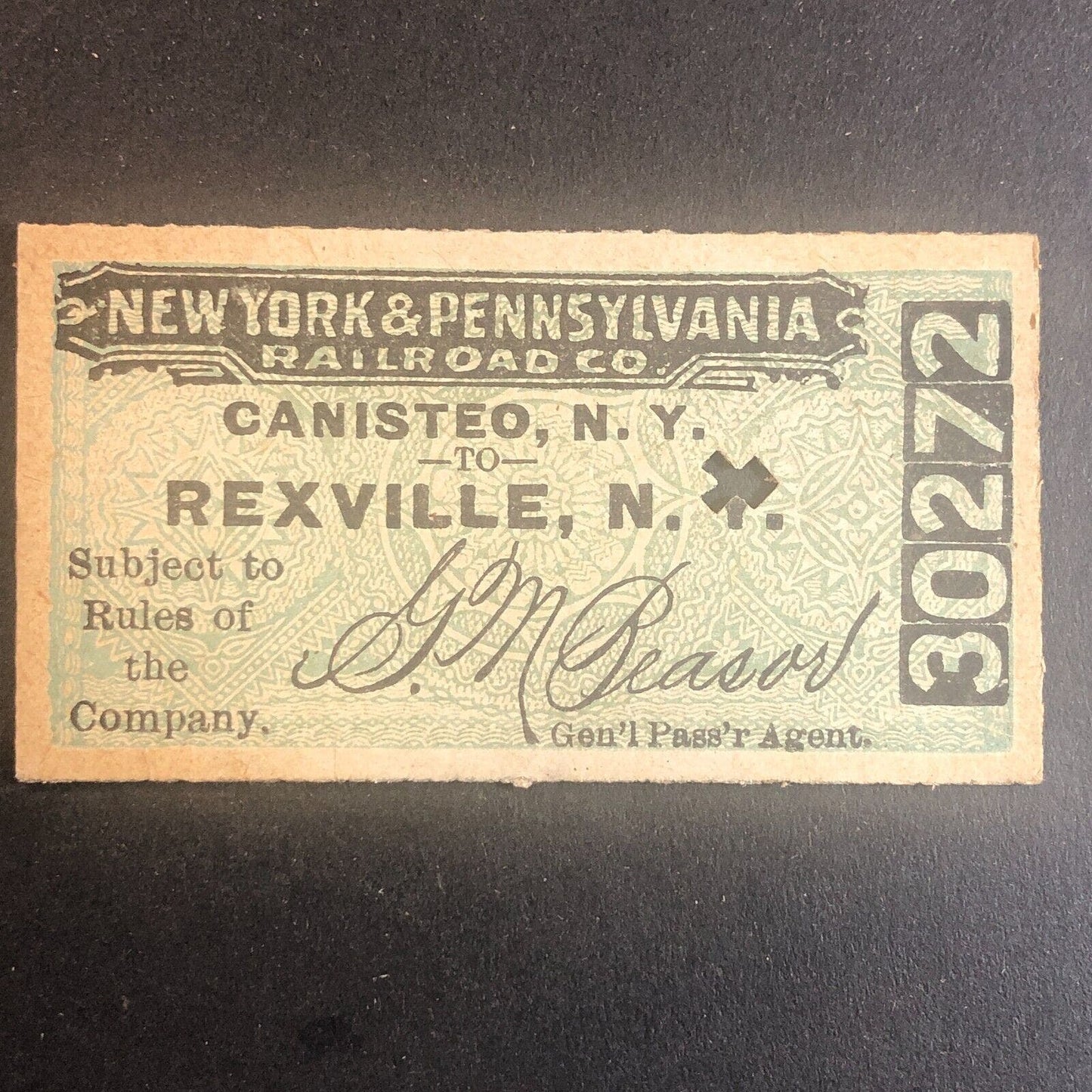New York & Pennsylvania Railroad July 29 1917 Rexville, NY Ticket #30272