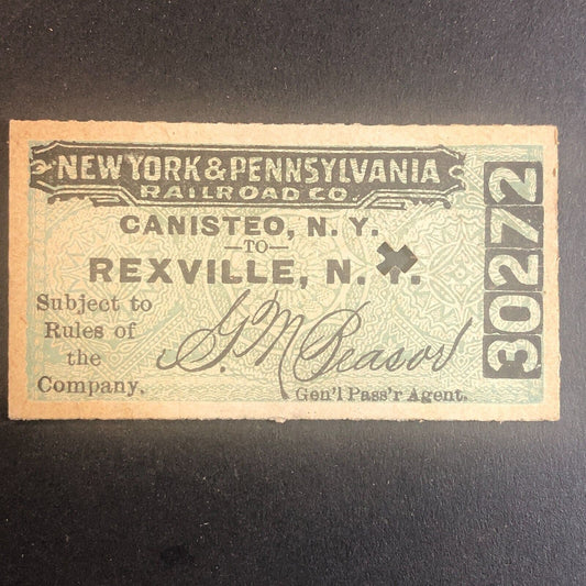New York & Pennsylvania Railroad July 29 1917 Rexville, NY Ticket #30272