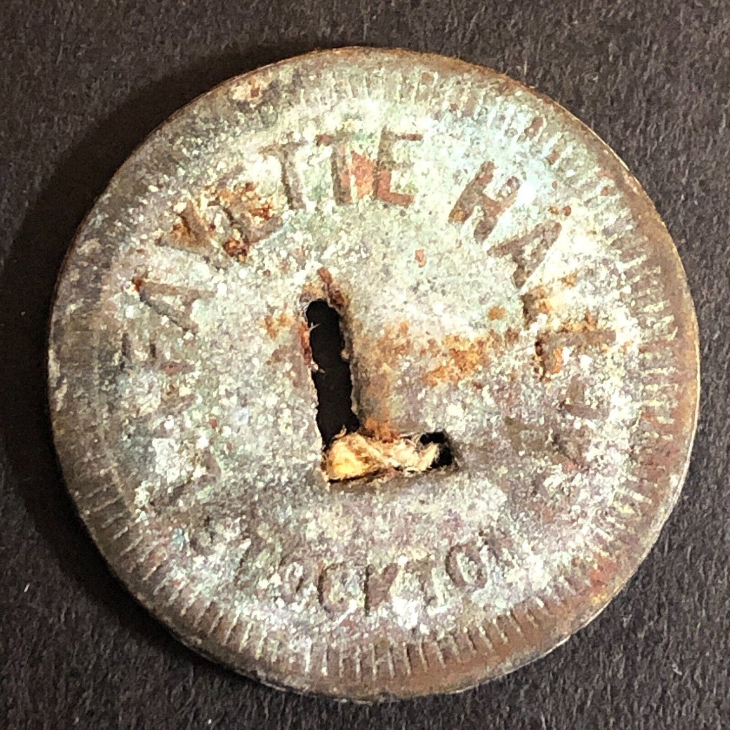 Lafayette Hall Stockton, CA Brass Trade Token "L" Cutout 24mm - Scarce