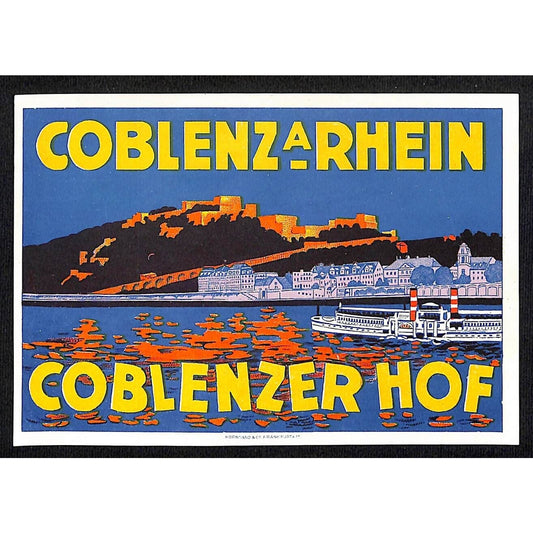 Koblenzer Rheinhotel HOF Germany Luggage Label Large Original 1940's-50's VGC