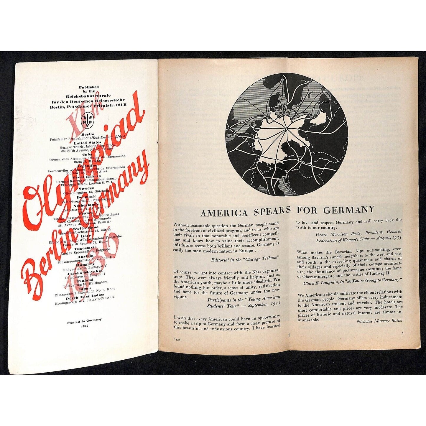 1934 "Travel in Germany" Pictorial Travel Brochure w/ 10 3/4" x 14 FO Map 40pp