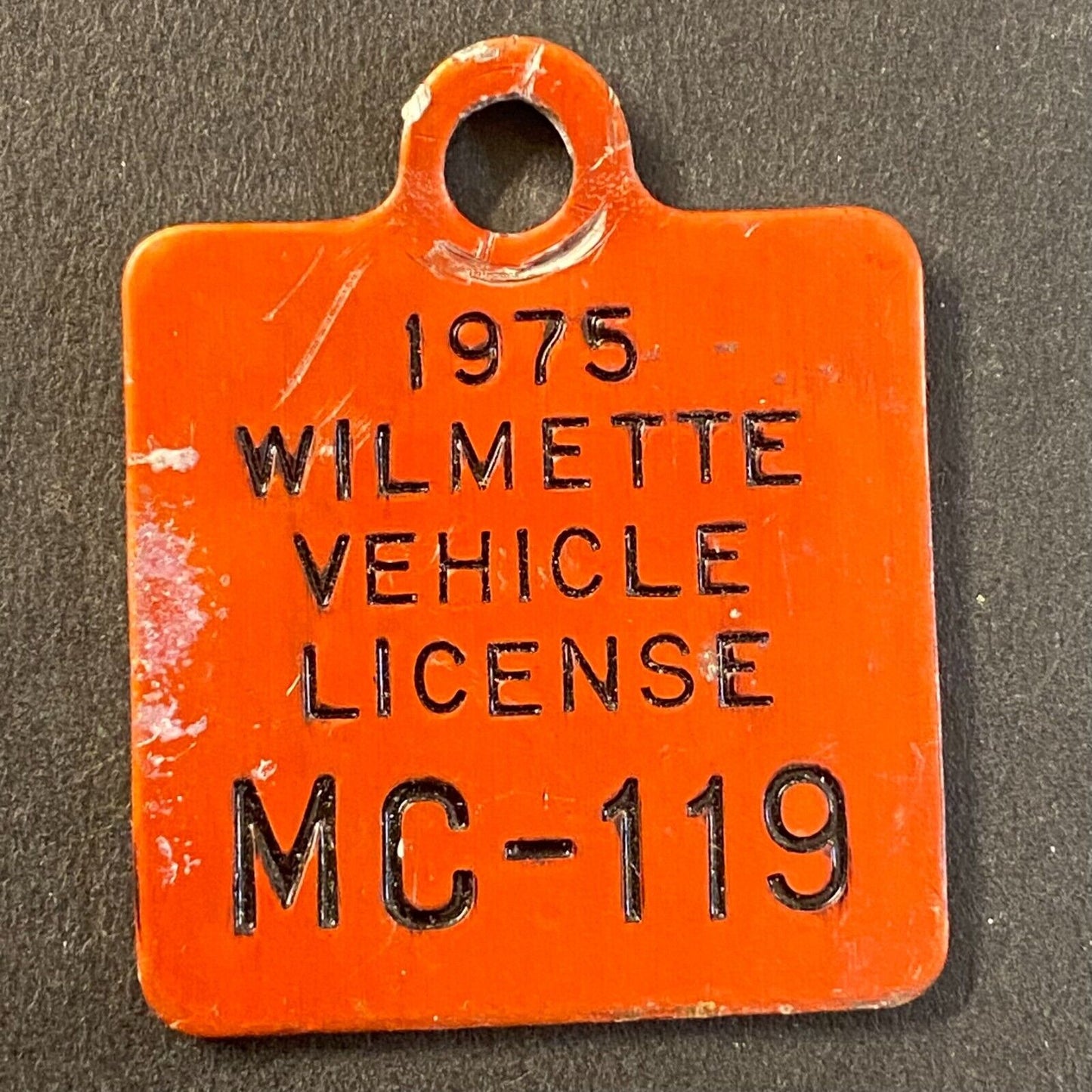 1975 Wilmette Vehicle License Tag MC-119 Motorcycle Aluminum