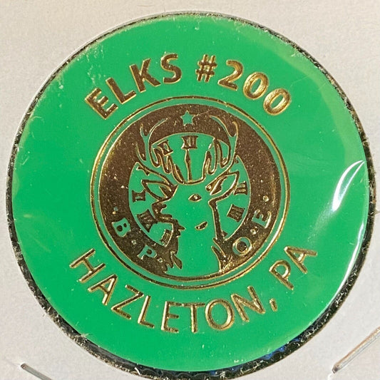Hazelton, PA Elks #200 c1970's-80's Plastic "Good for One Free Drink" GRN Token