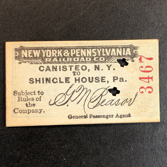 New York & Pennsylvania Railroad July 11 1917 Shingle House Ticket #3467 Scarce