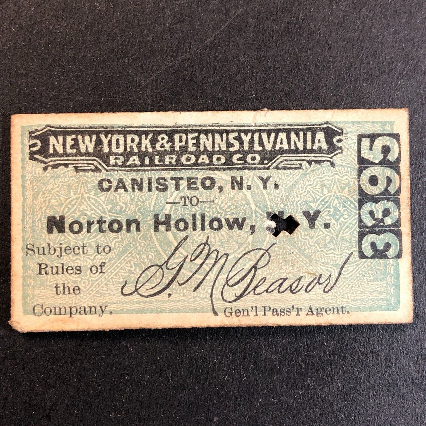 New York & Pennsylvania Railroad July 17 1917 Norton Hollow Ticket #3395 Scarce